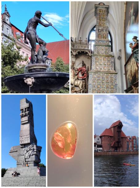 Gdansk- Neptun-kút, Artus udvar, Westerplatte műemlék, borostyán, Daru-kapu